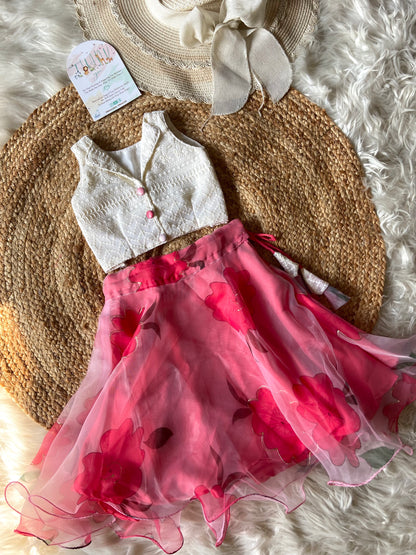 Designer Contrast White and Pink Lehenga Set