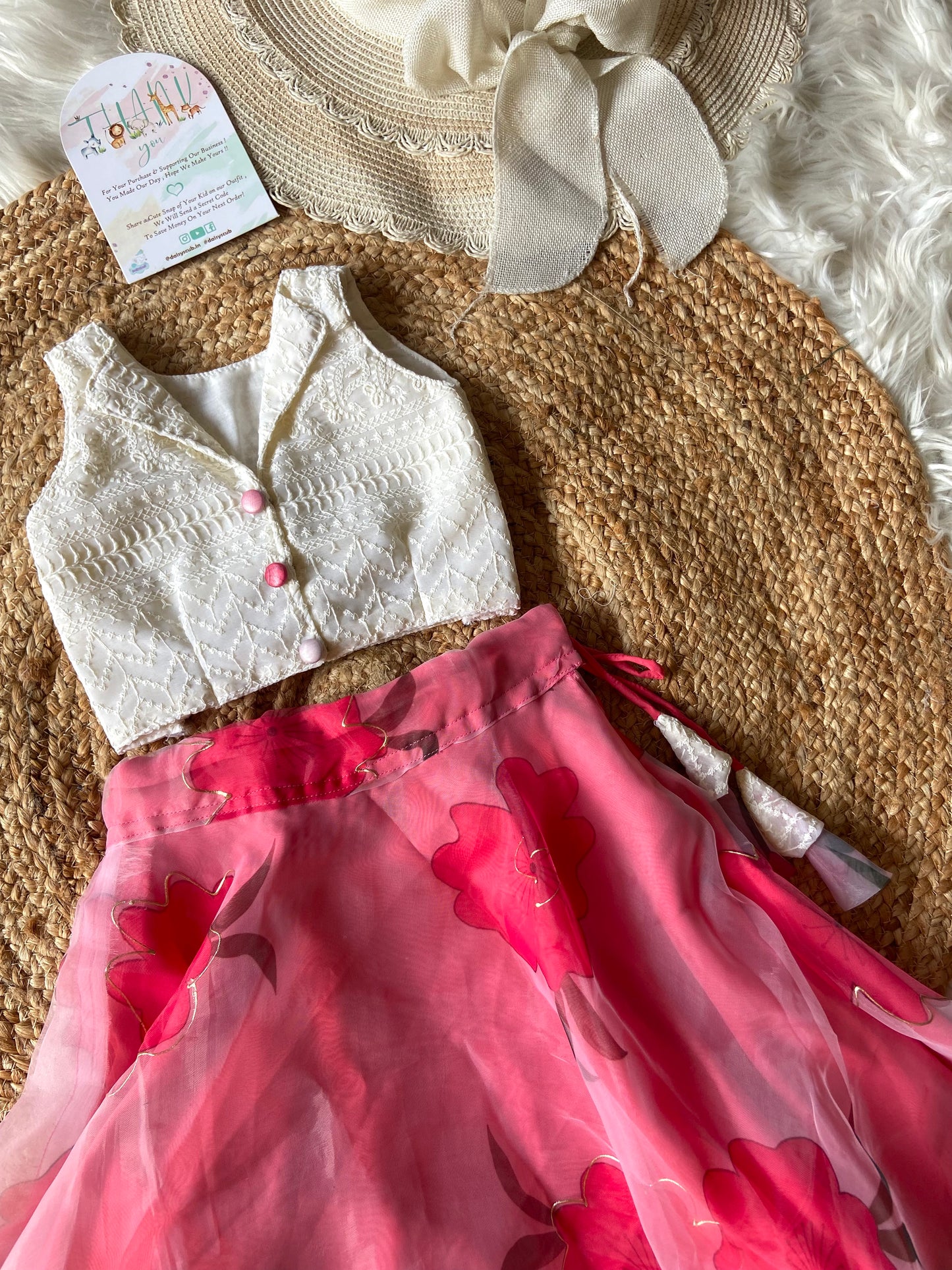 Designer Contrast White and Pink Lehenga Set