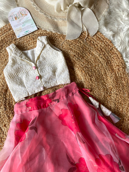 Designer Contrast White and Pink Lehenga Set