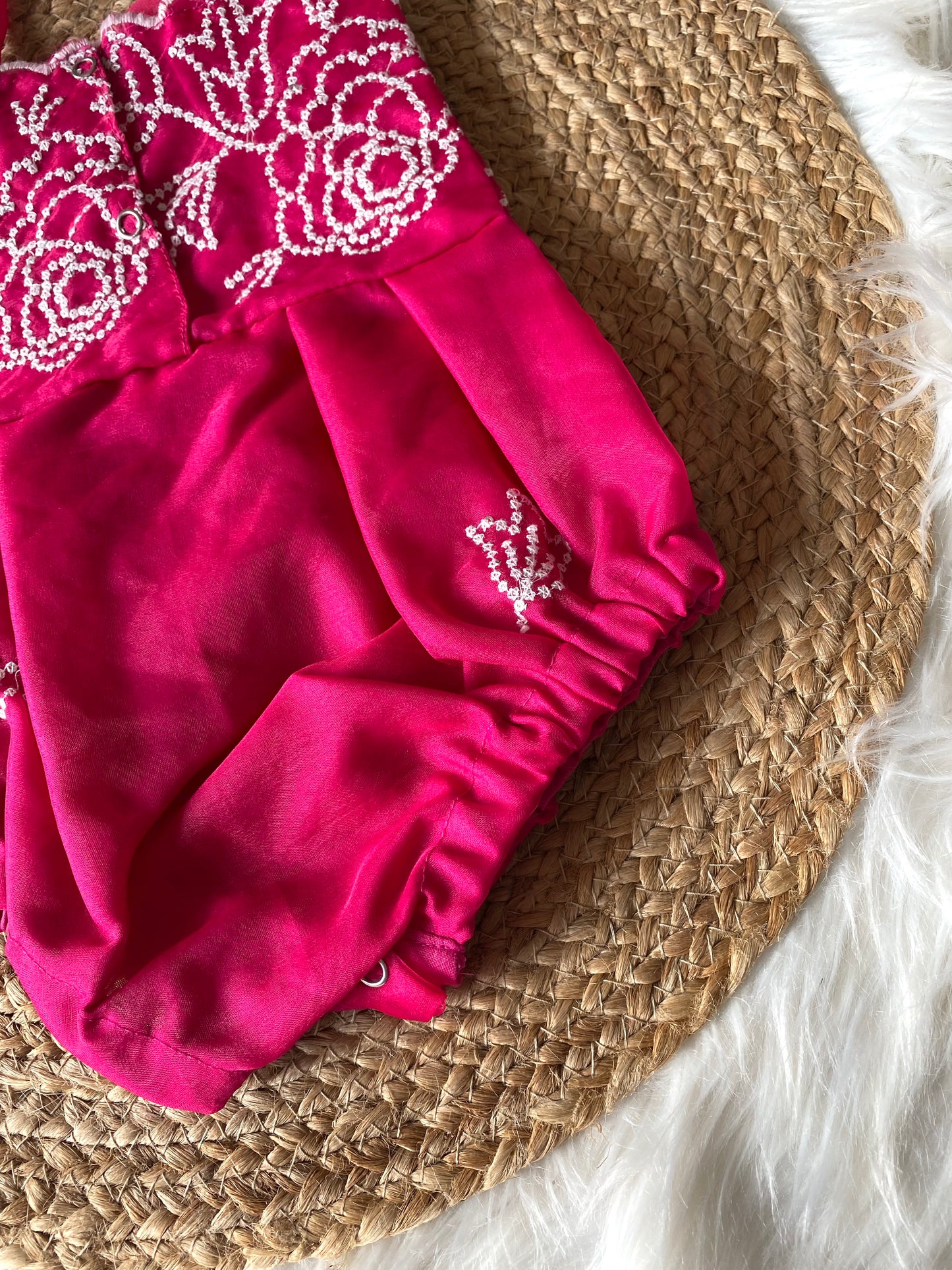 Pink Floral Thread Embroidery Romper
