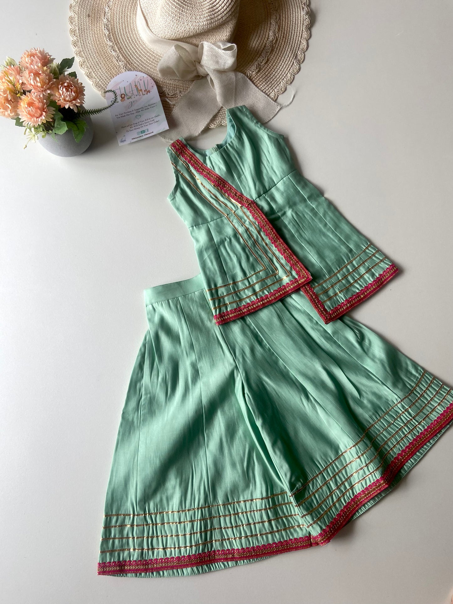 Sea Green Kurta with Flared Sharara Pants