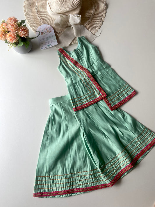 Sea Green Kurta with Flared Sharara Pants