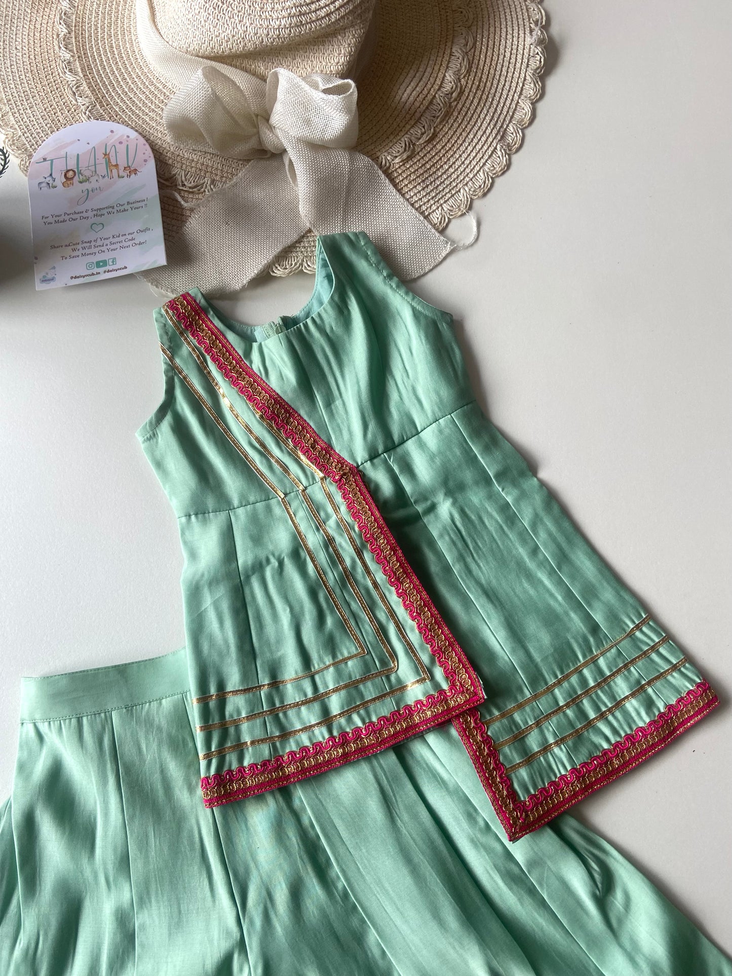 Sea Green Kurta with Flared Sharara Pants