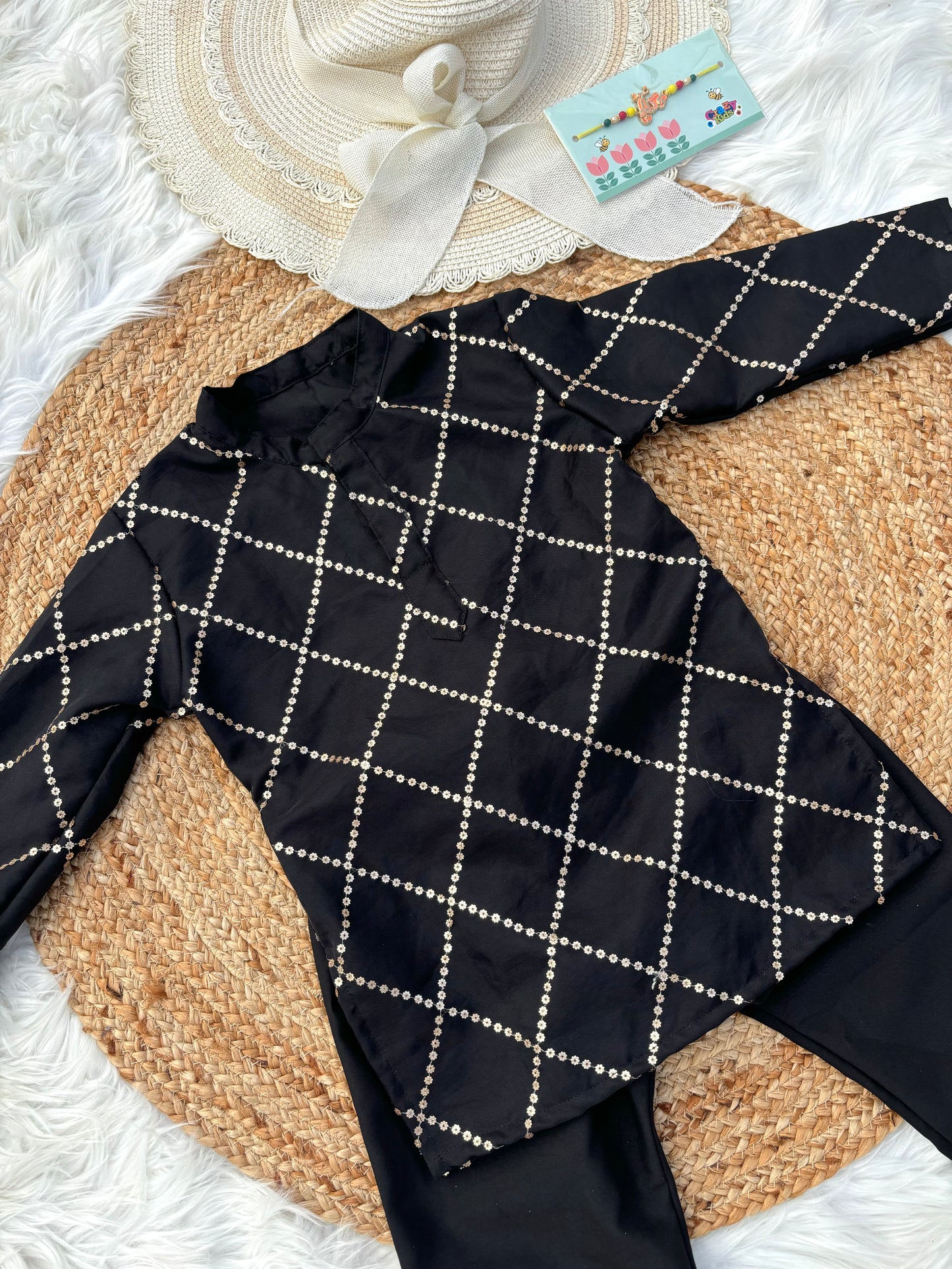 Black Cross Sequence Kurta Set
