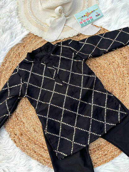 Black Cross Sequence Kurta Set