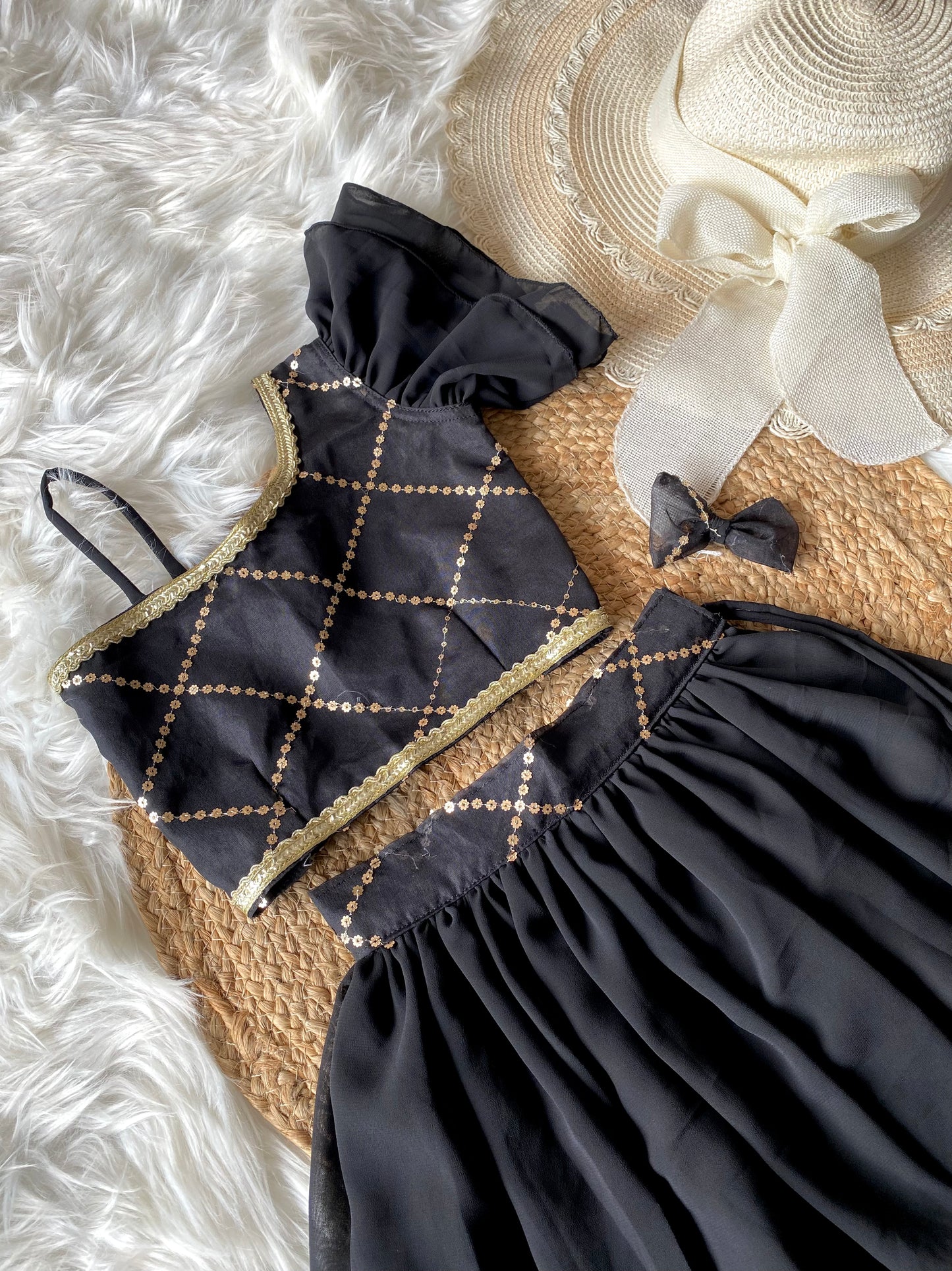 Black Sequqnce Ruffle Lehenga