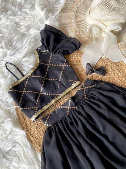 Black Sequqnce Ruffle Lehenga