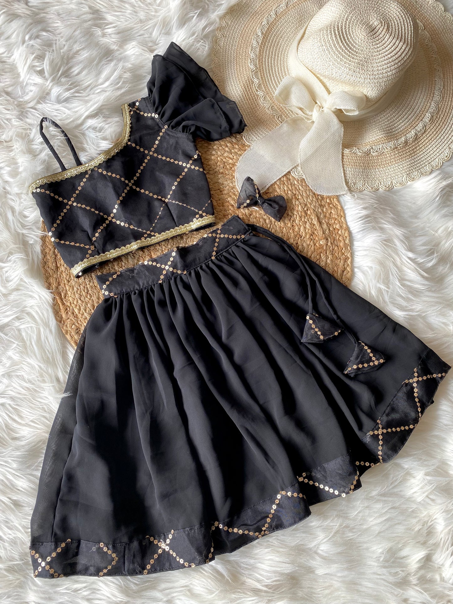 Black Sequqnce Ruffle Lehenga