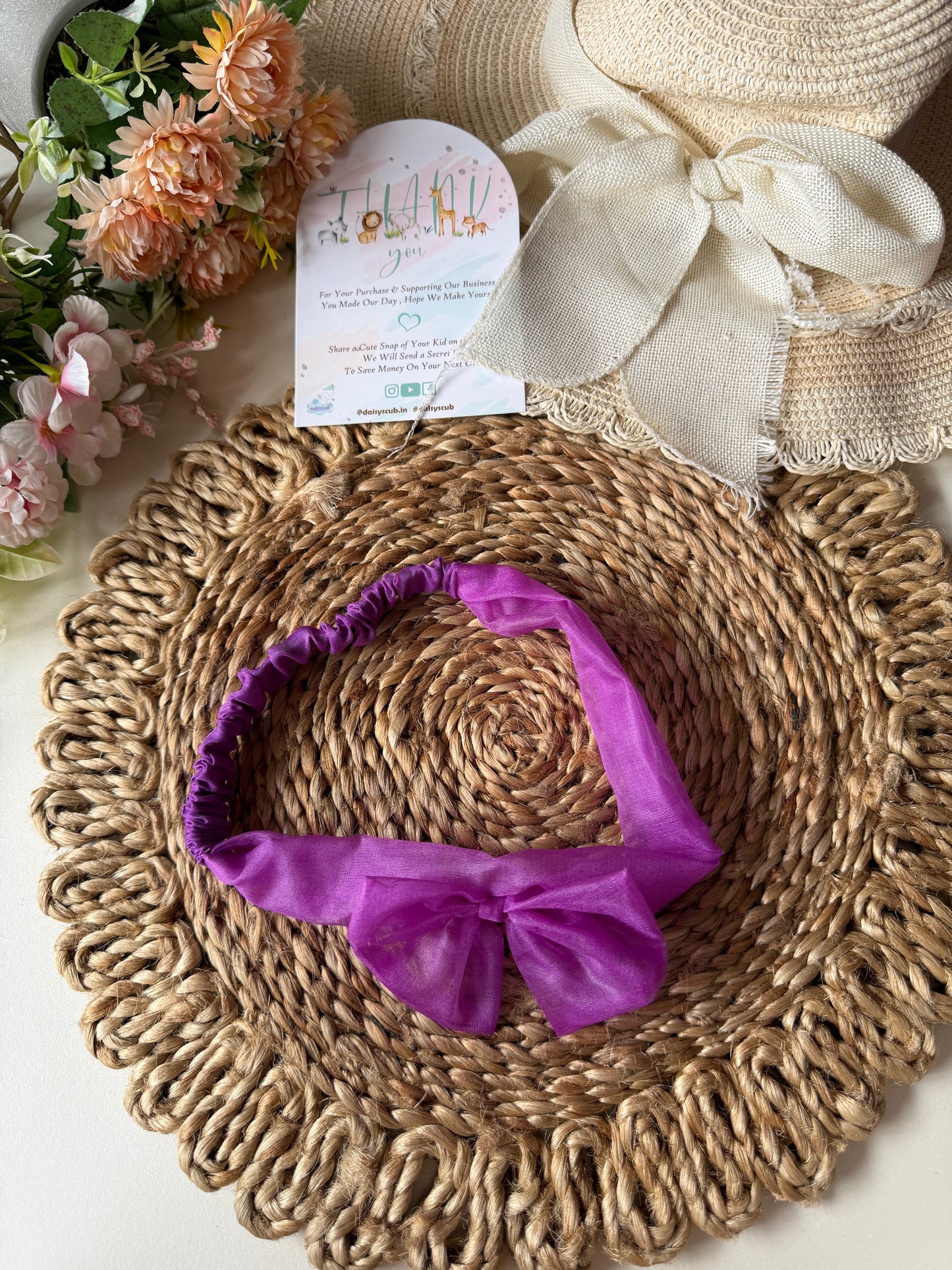 Purple Elastic Headband with Bow