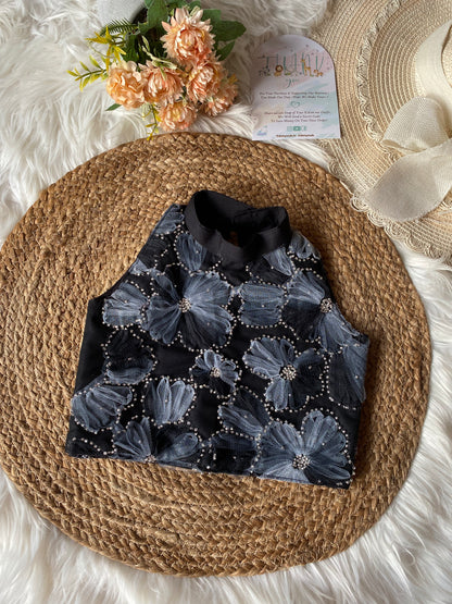 Black Hand Embroidery Net Lehenga