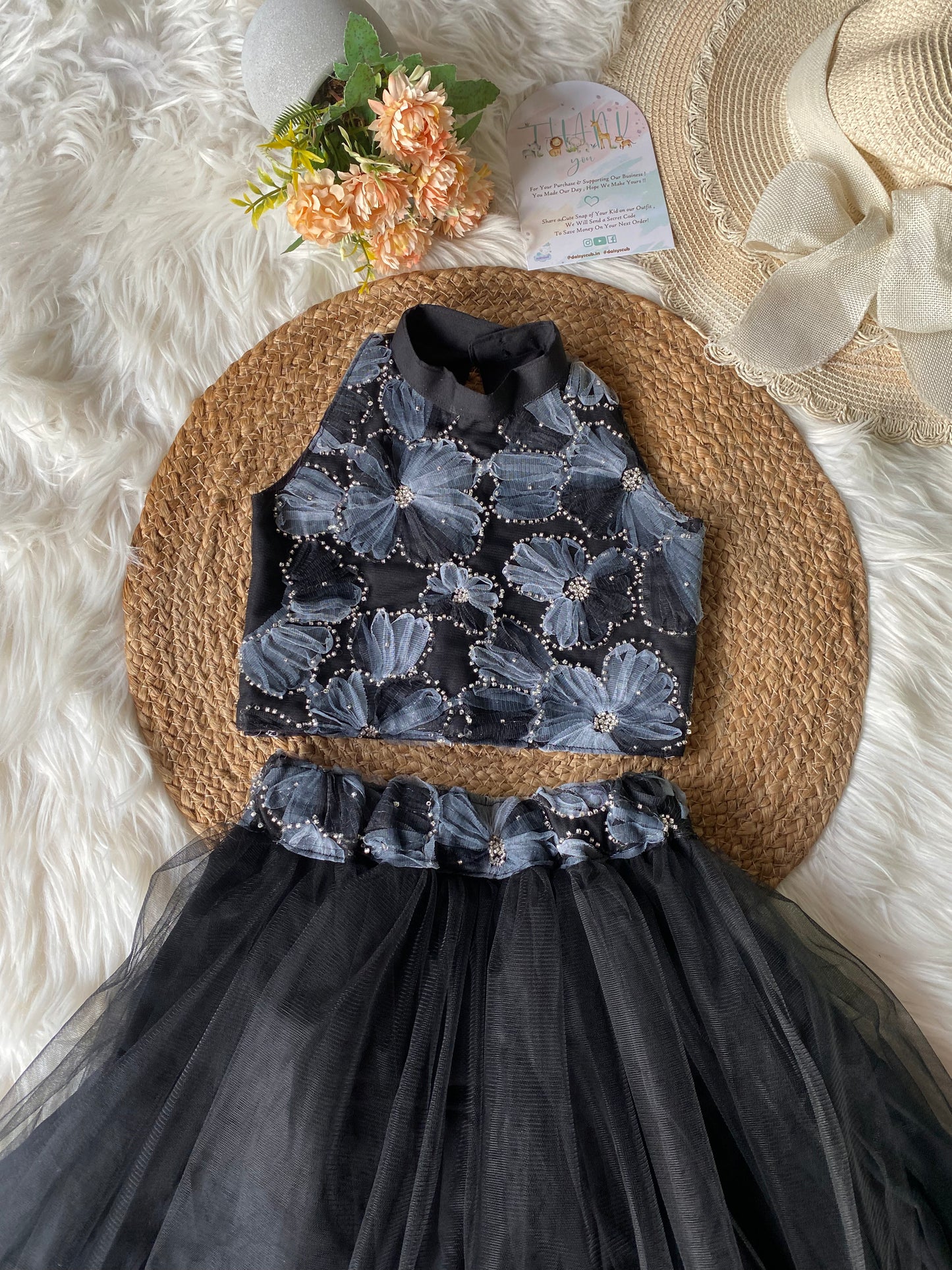 Black Hand Embroidery Net Lehenga