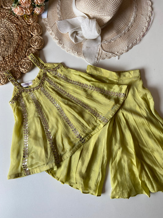 Handwork Chinon Kalidar Strap Kurti with Russian Palazzo & Dupatta