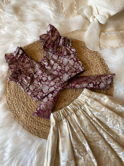 Banarasi Silk Ruffle Sleeve Lehenga