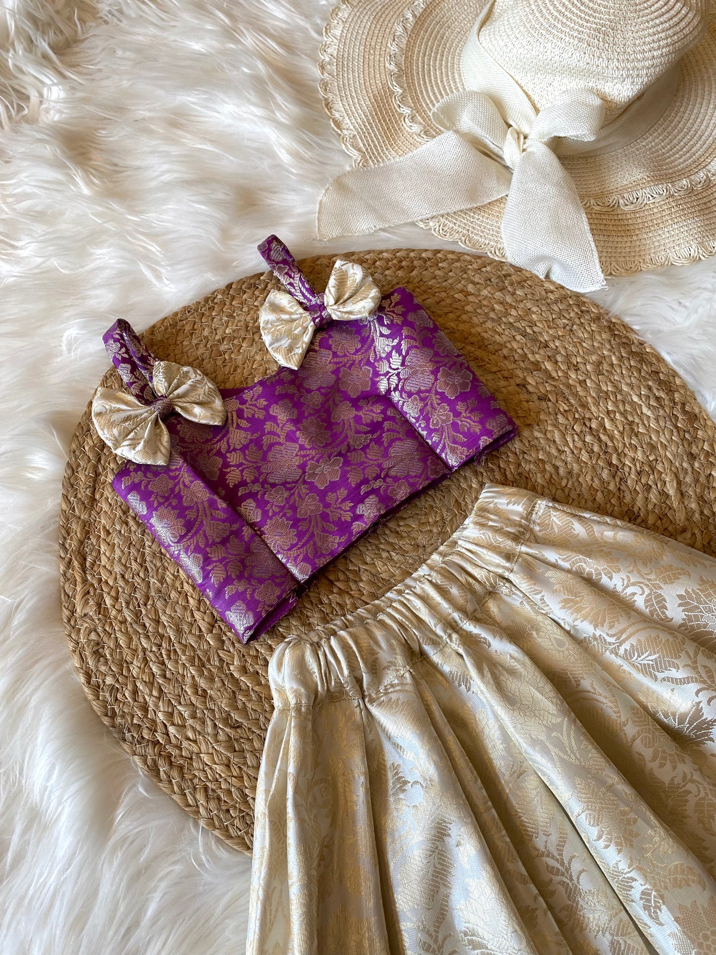 Banarasi Silk 2 Sided Bow Sleeve Lehenga