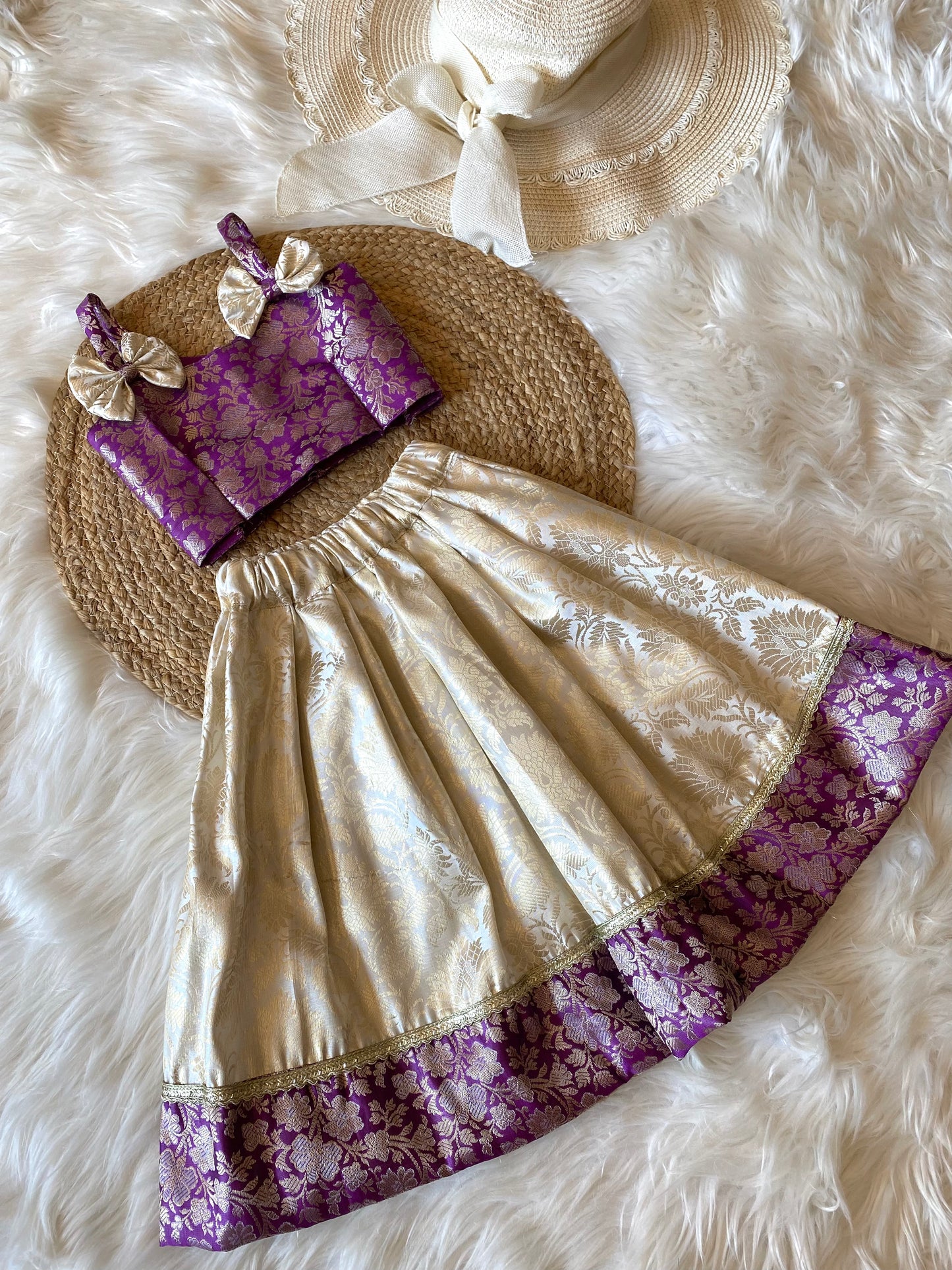 Banarasi Silk 2 Sided Bow Sleeve Lehenga