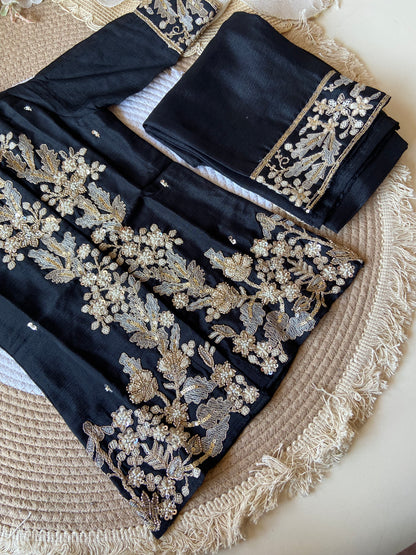 Black Sequin Piping Coord set
