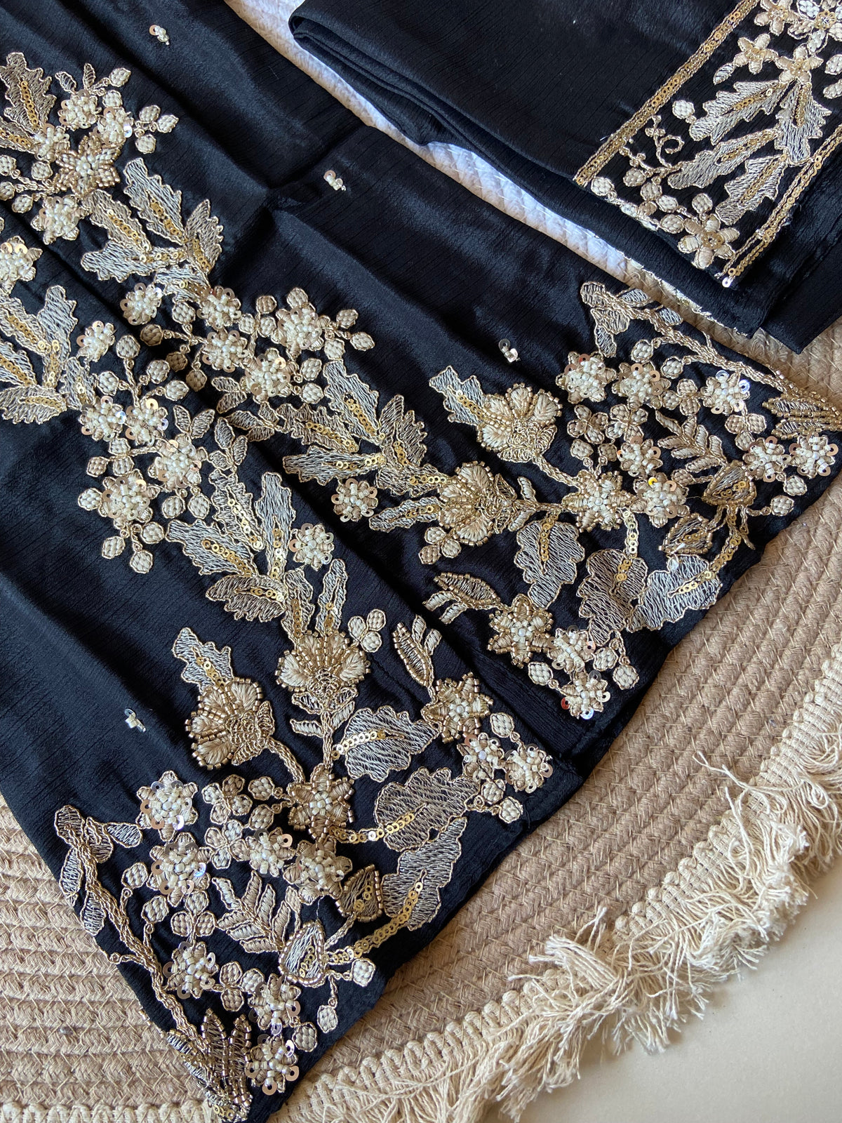 Black Sequin Piping Coord set