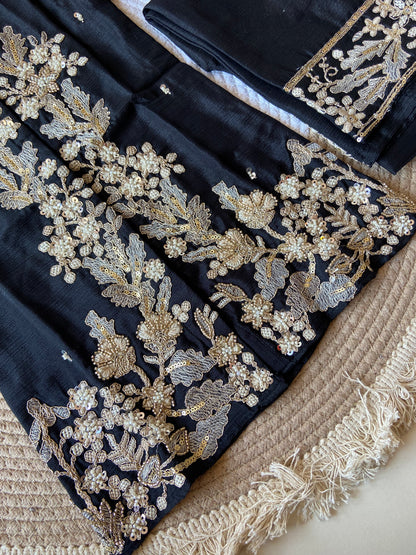 Black Sequin Piping Coord set
