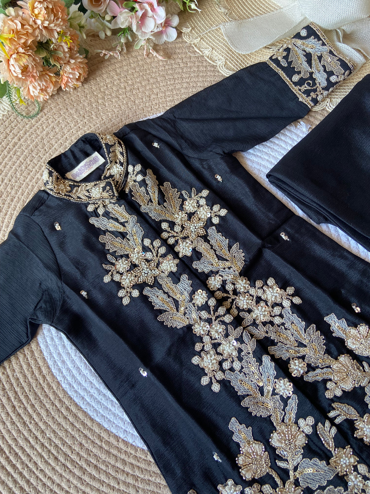 Black Sequin Piping Coord set