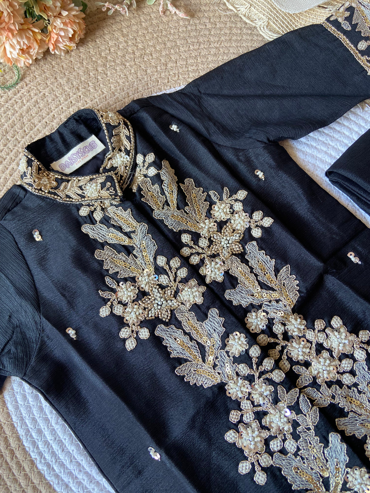 Black Sequin Piping Coord set