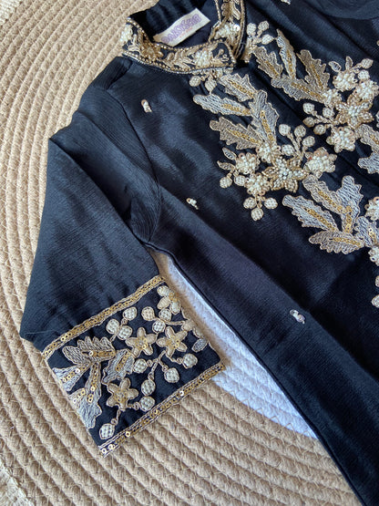 Black Sequin Piping Coord set