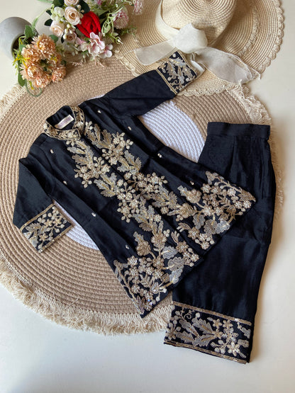 Black Sequin Piping Coord set