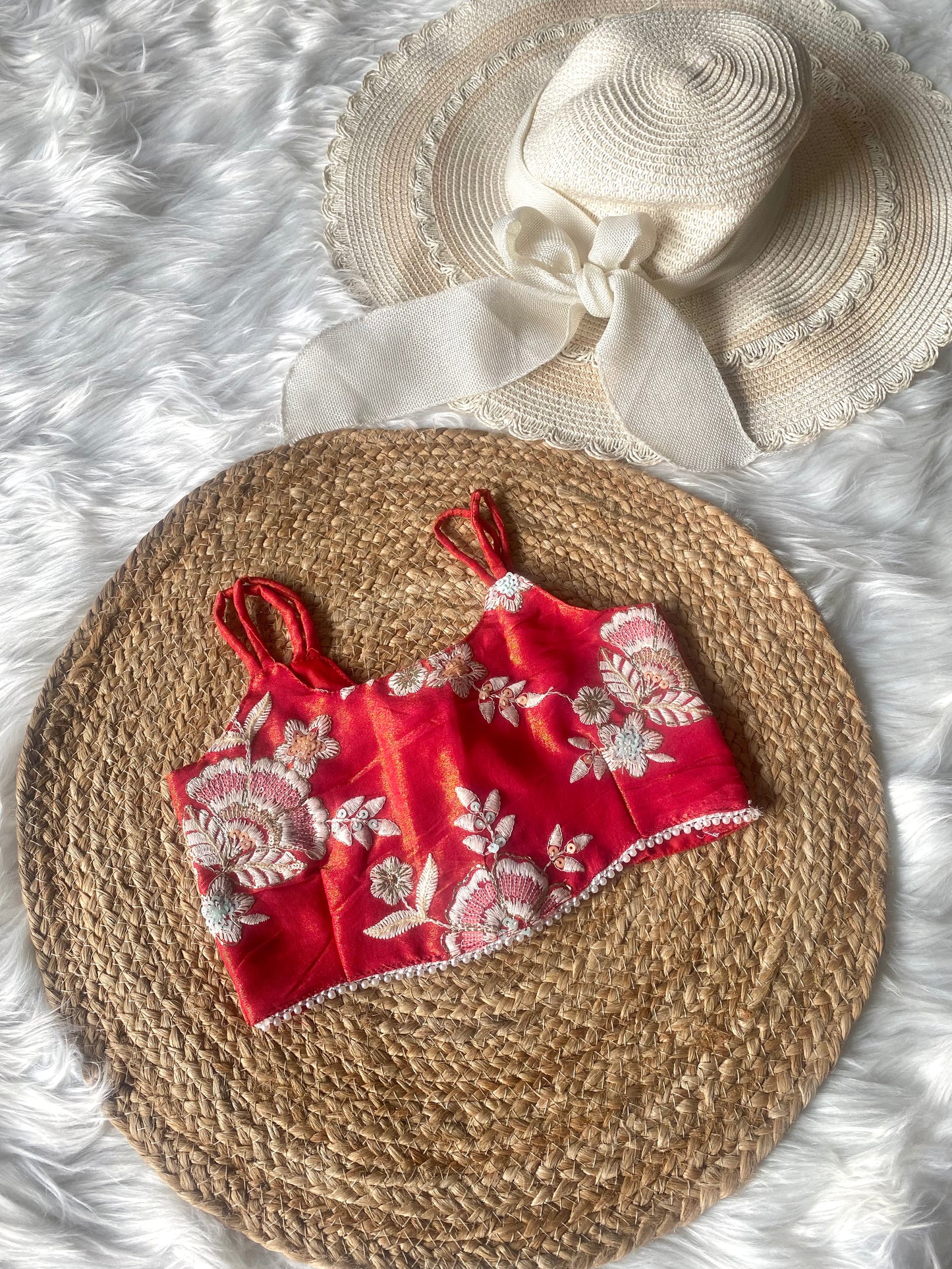 Tissue Embroidery Crop Top with Pants