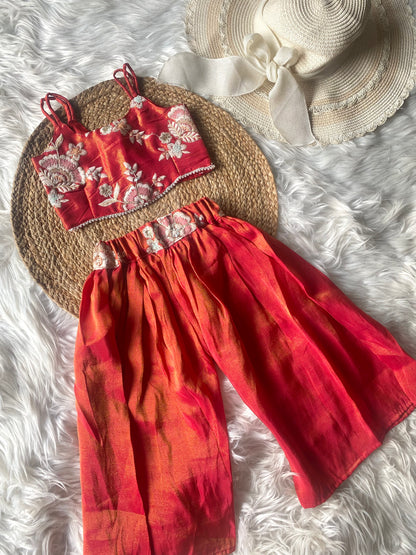 Tissue Embroidery Crop Top with Pants