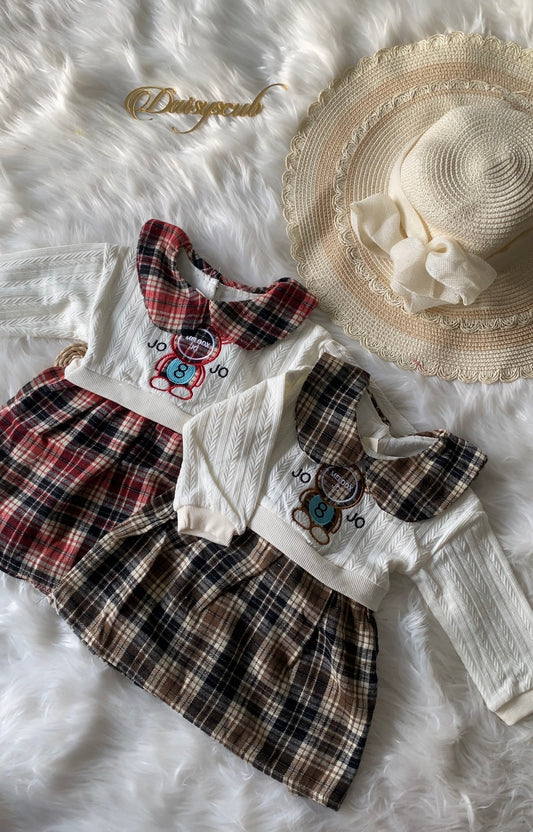 Knitted Collared Checks Frock