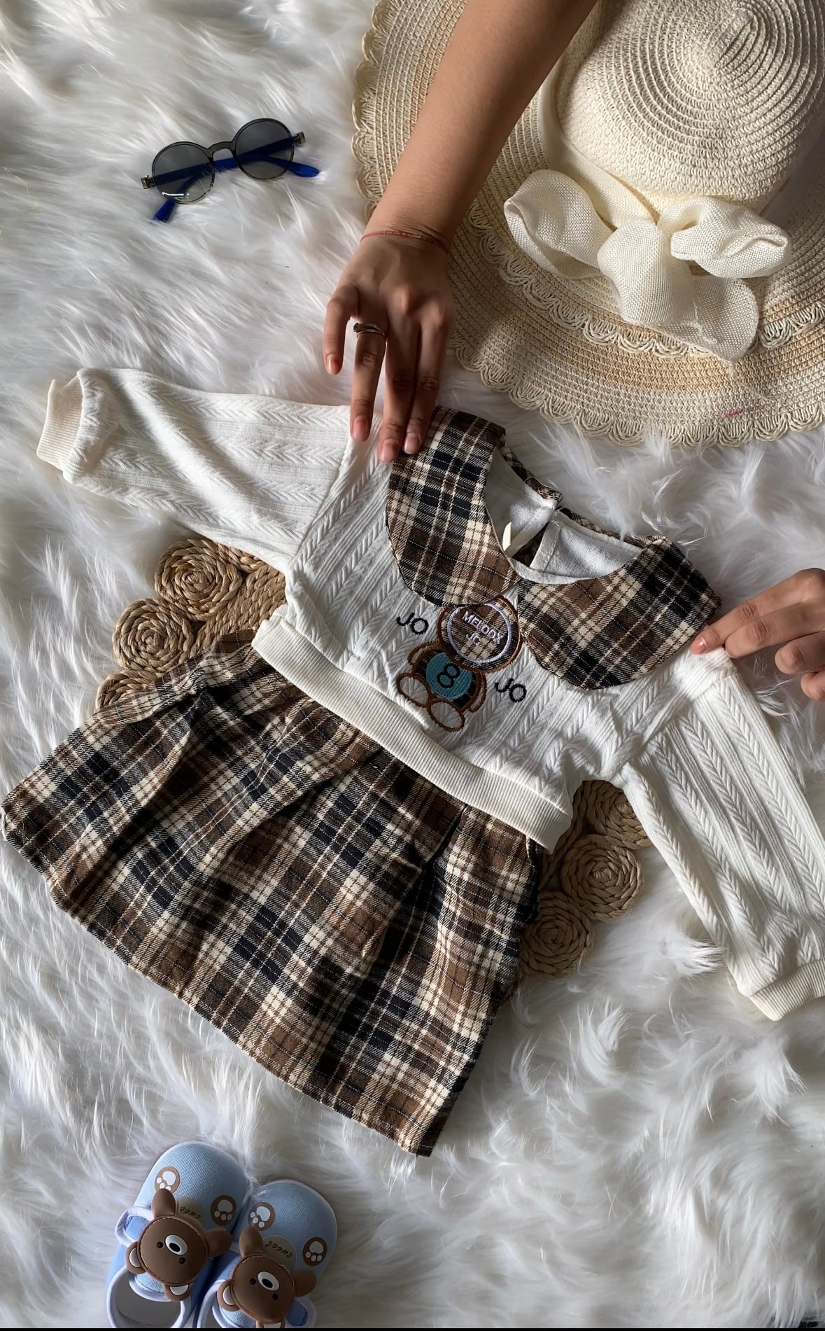 Knitted Collared Checks Frock