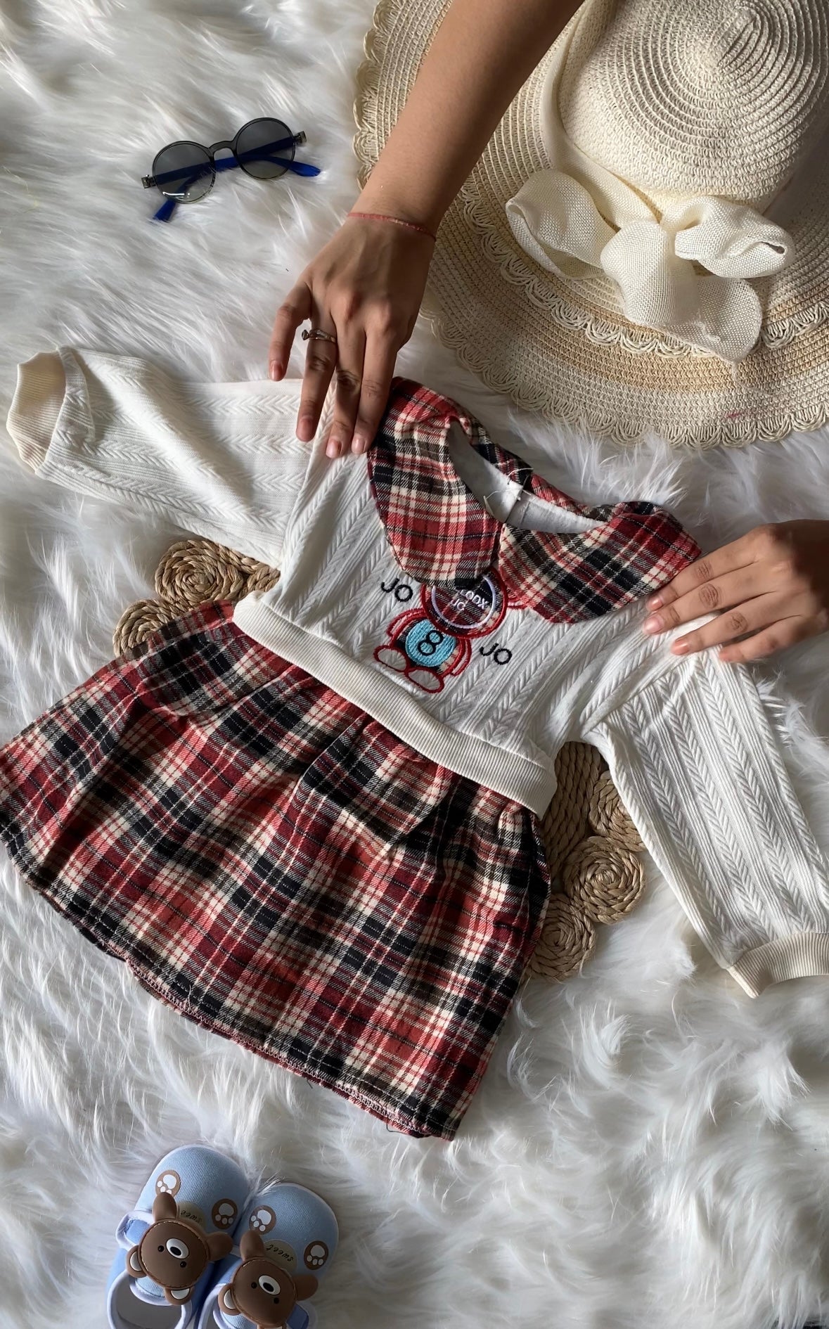 Knitted Collared Checks Frock