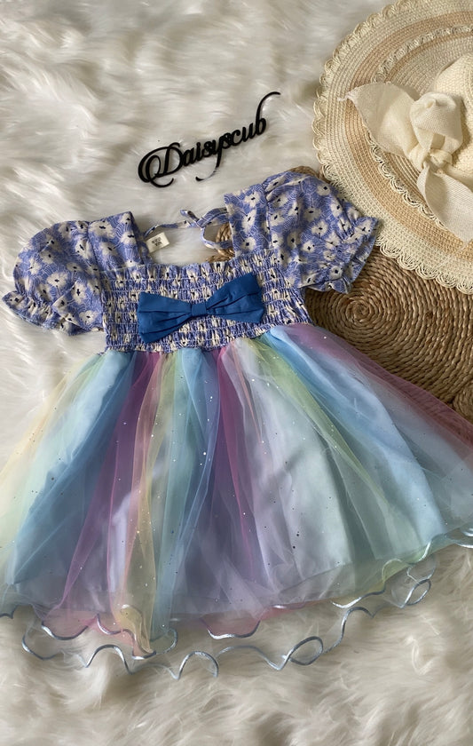 Rainbow Elastic Bow Frock