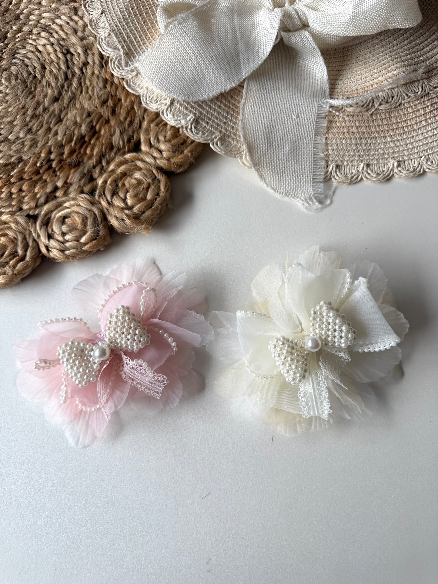 Organza Pearl Hair Bow Clip / Pin