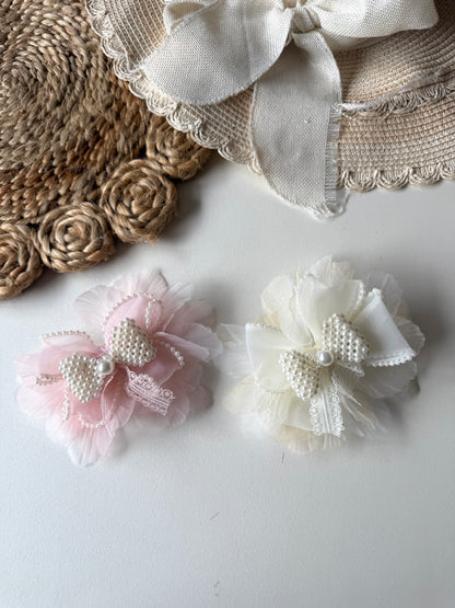 Organza Pearl Hair Bow Clip / Pin