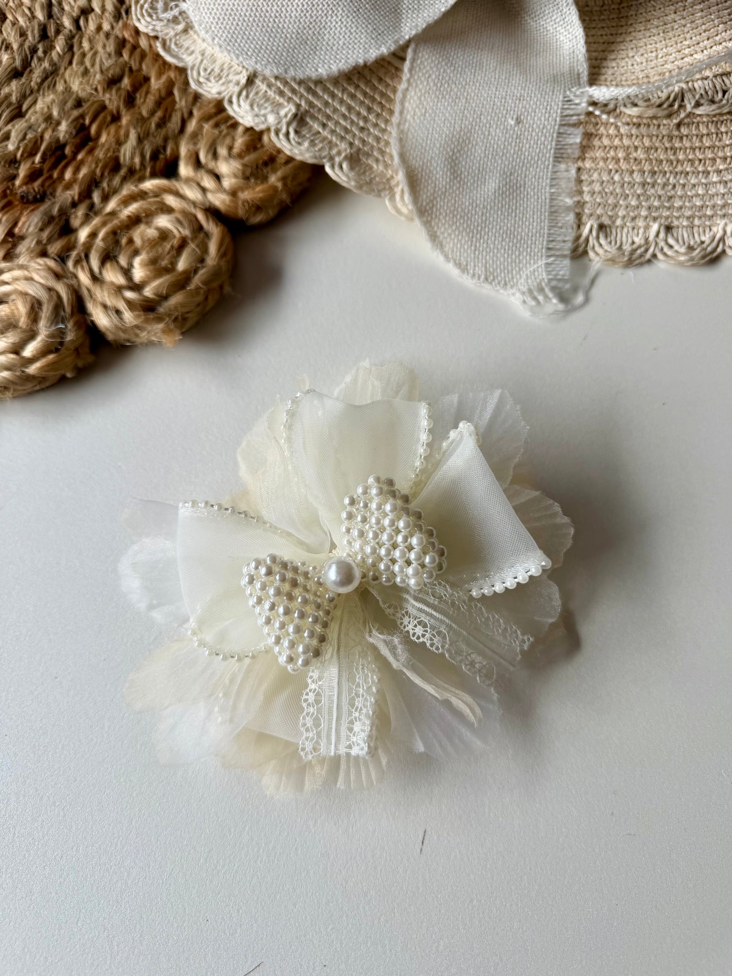 Organza Pearl Hair Bow Clip / Pin