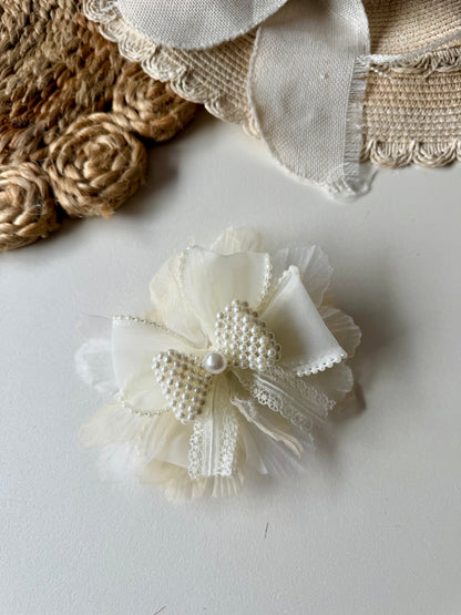 Organza Pearl Hair Bow Clip / Pin