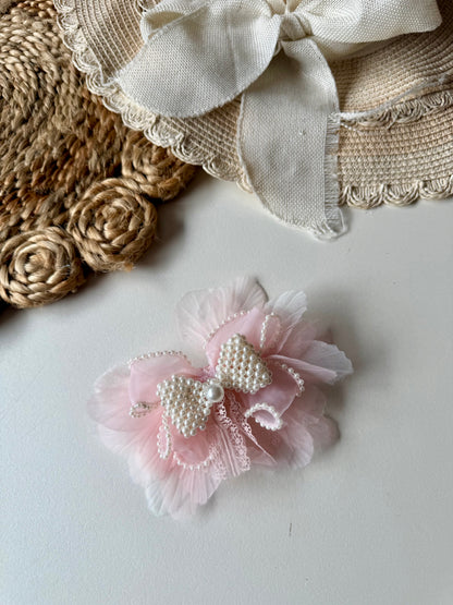 Organza Pearl Hair Bow Clip / Pin