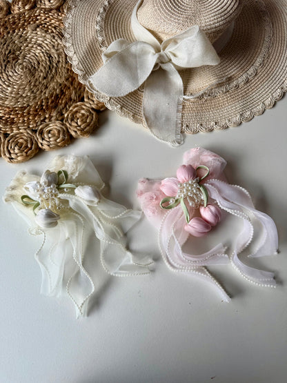 Tulip Pearl Hair Bow Clip / Pin