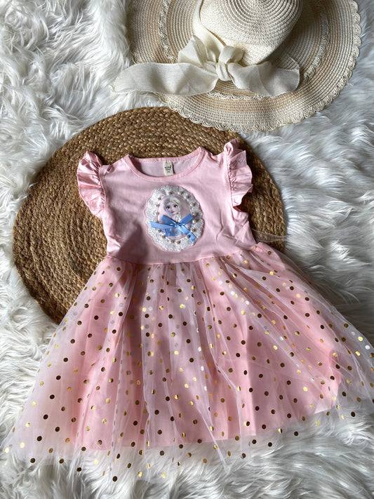 Pink Elsa Polka Sequin Frock