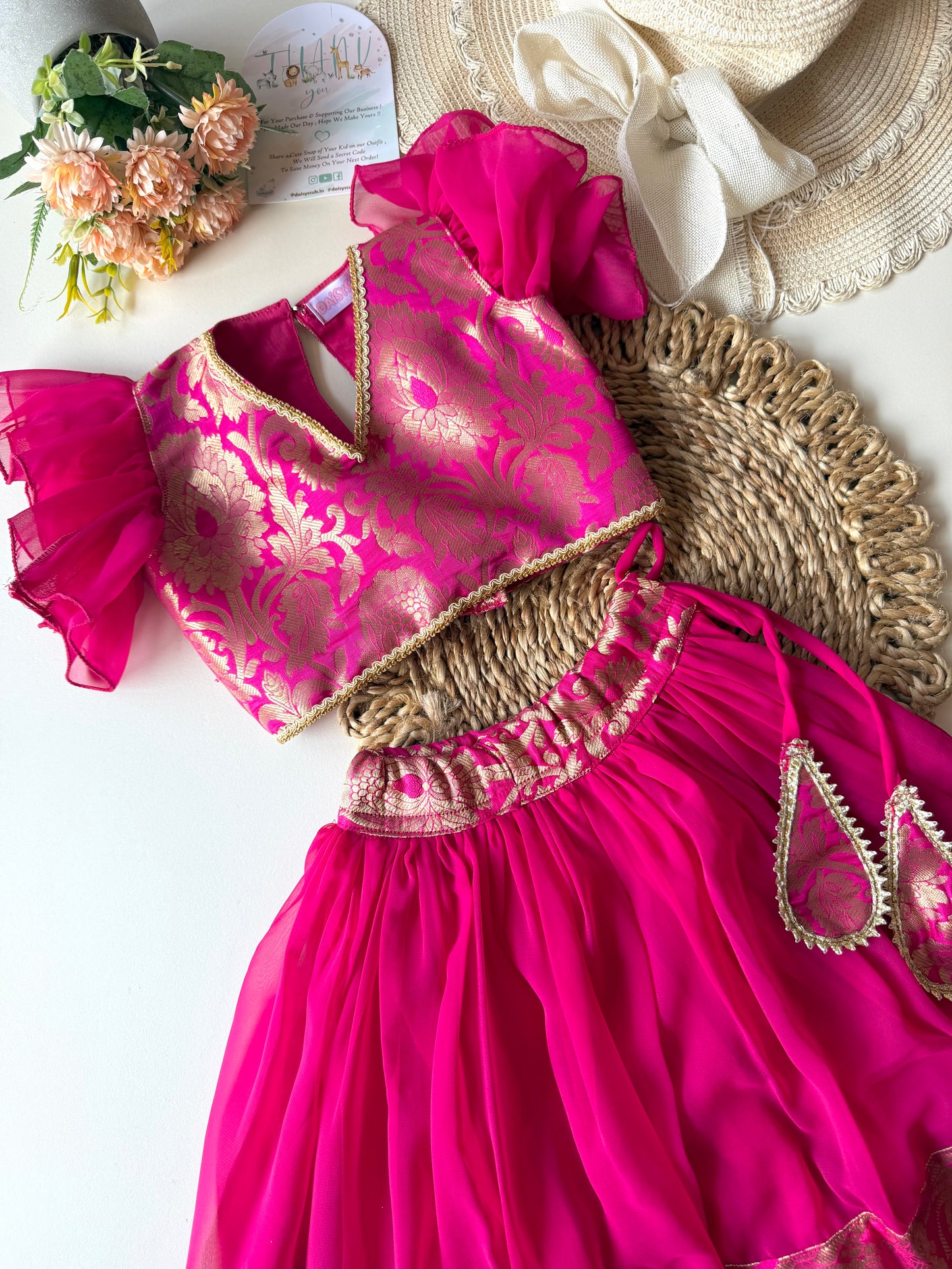 Pink Banarasi Daman Lehenga