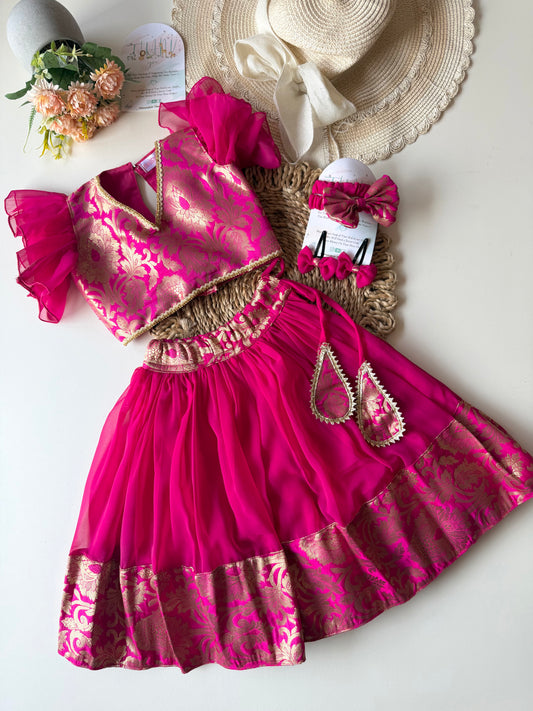 Pink Banarasi Daman Lehenga