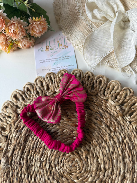 Pink Banarasi hair bow