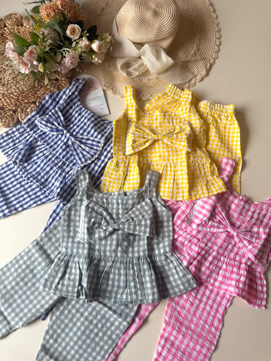 Soft Breathable Crinkled Cotton Bow Coord set in 4 Colors