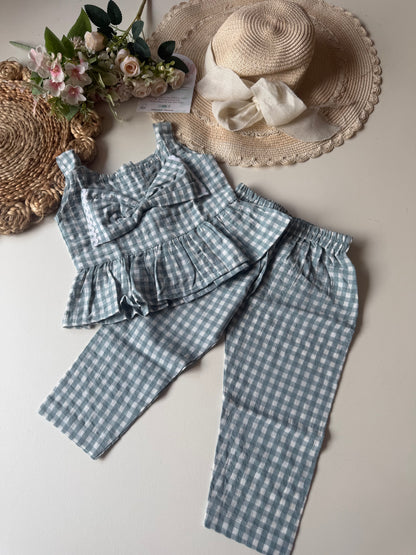Soft Breathable Crinkled Cotton Bow Coord set in 4 Colors