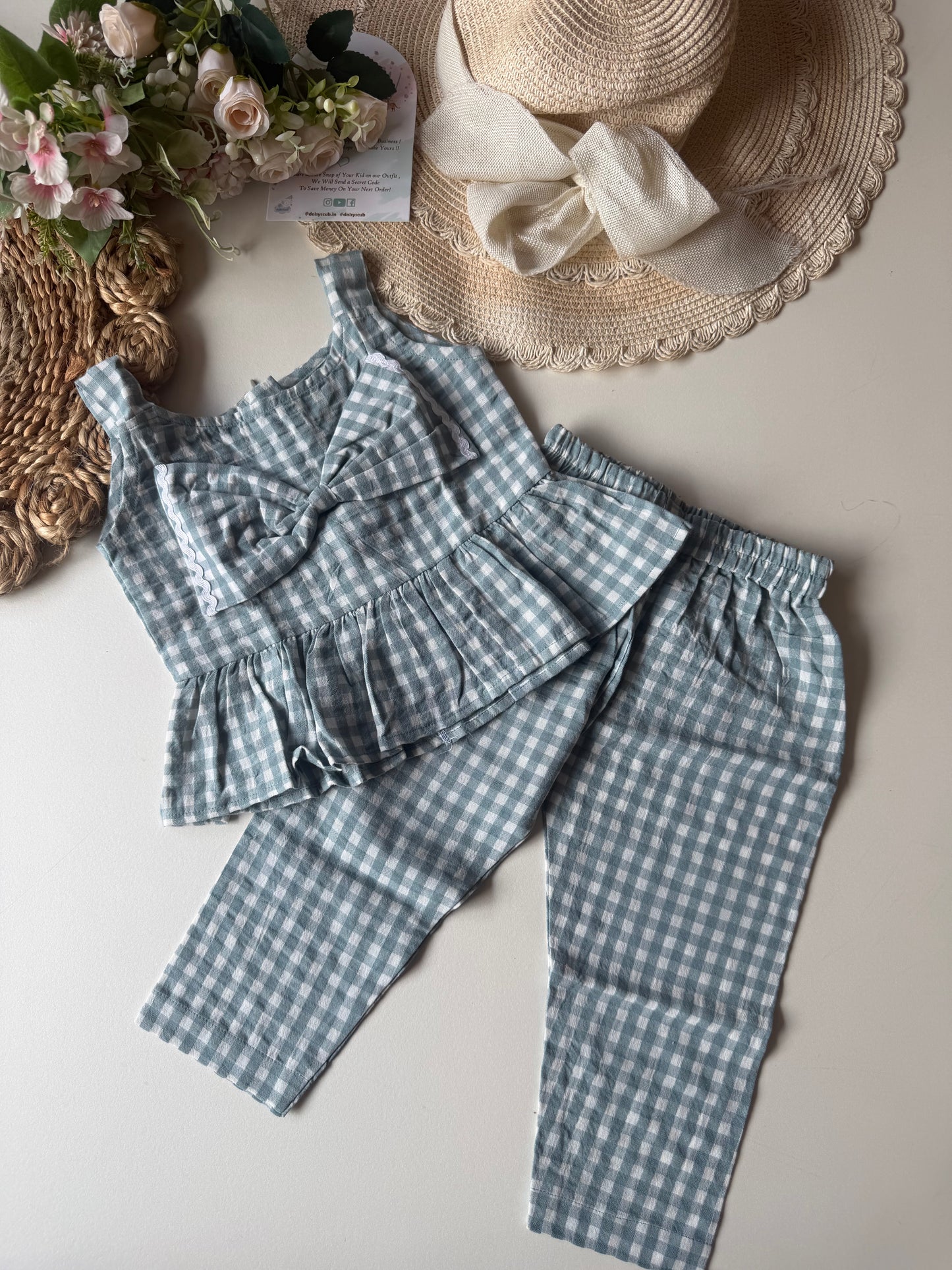Soft Breathable Crinkled Cotton Bow Coord set in 4 Colors