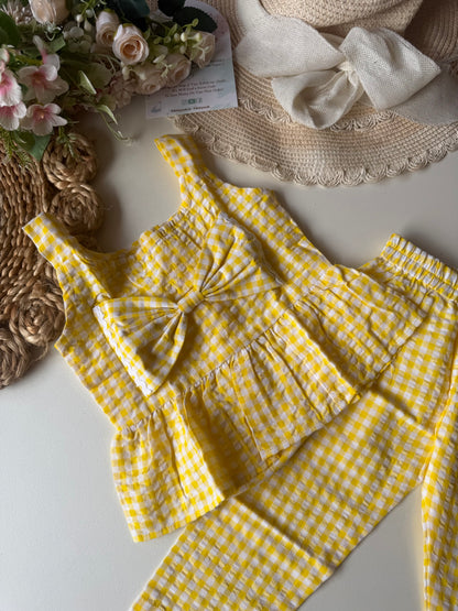 Soft Breathable Crinkled Cotton Bow Coord set in 4 Colors