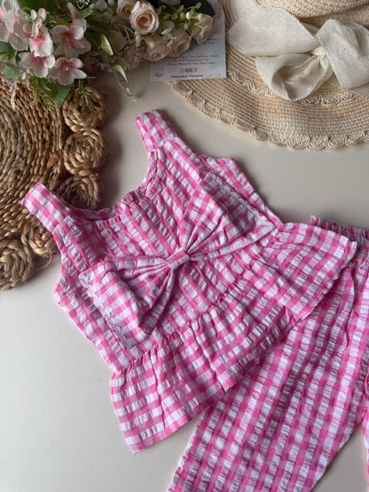 Soft Breathable Crinkled Cotton Bow Coord set in 4 Colors