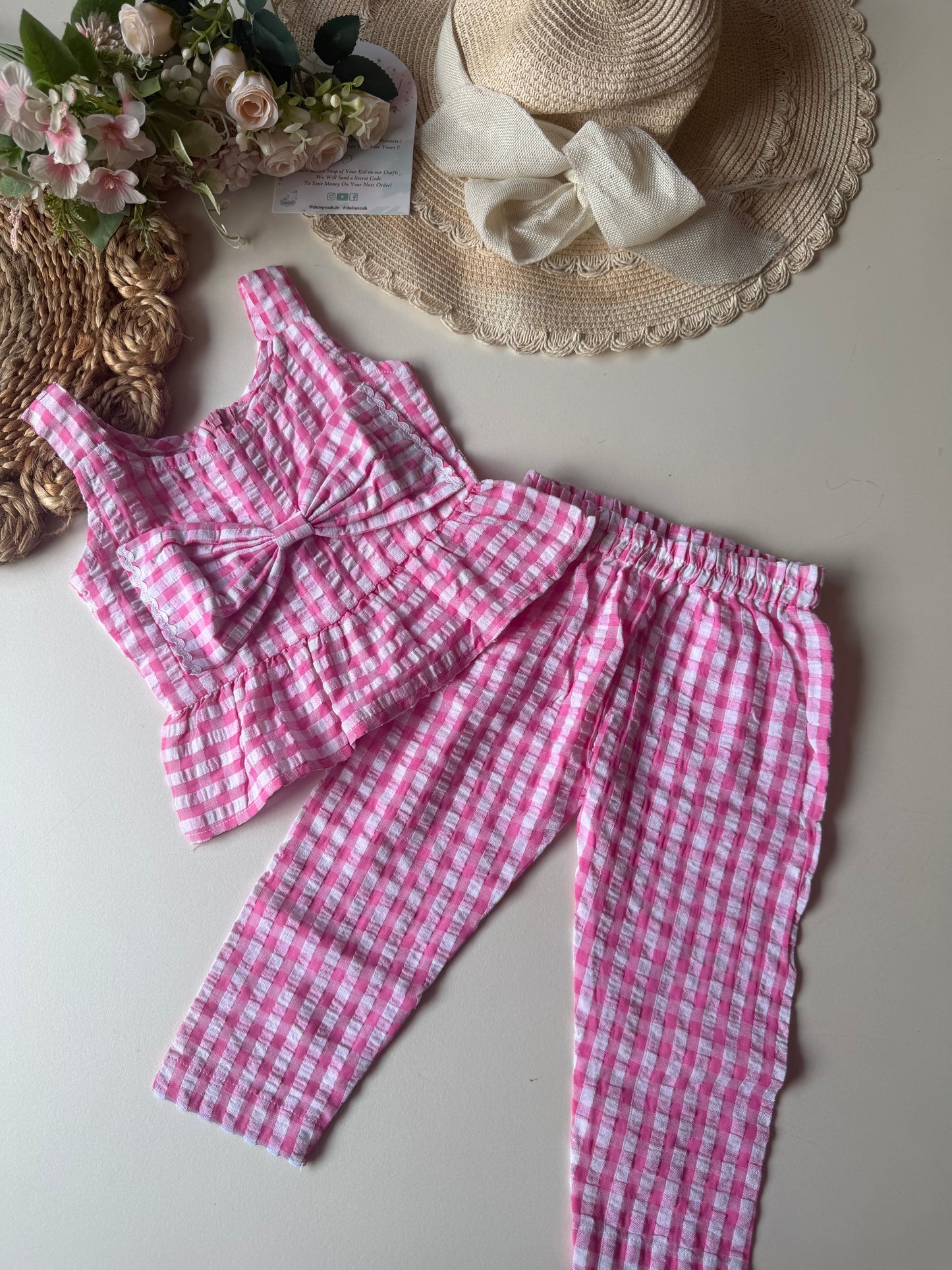Soft Breathable Crinkled Cotton Bow Coord set in 4 Colors