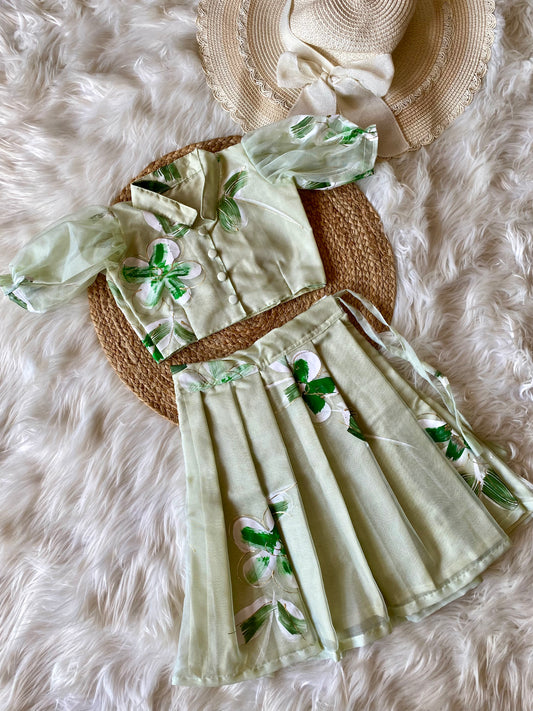 Collared Brush Paint Lehenga