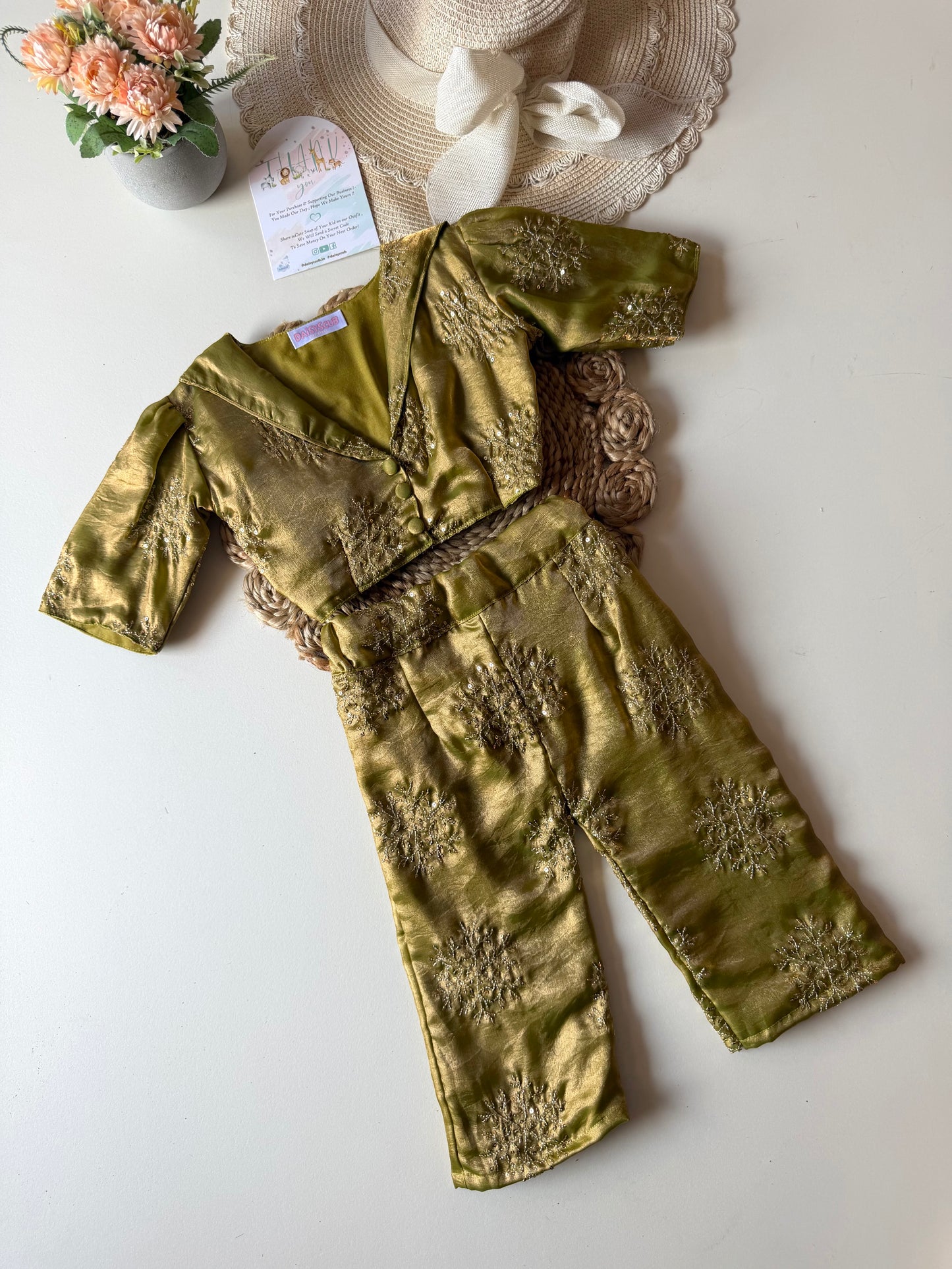 Sequence Mehandi Green Crush Tissue Co Ord Set